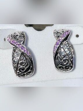 Robert Manse Bali Designs Amethyst Infinity Hoop Earrings Sterling Silver NWT